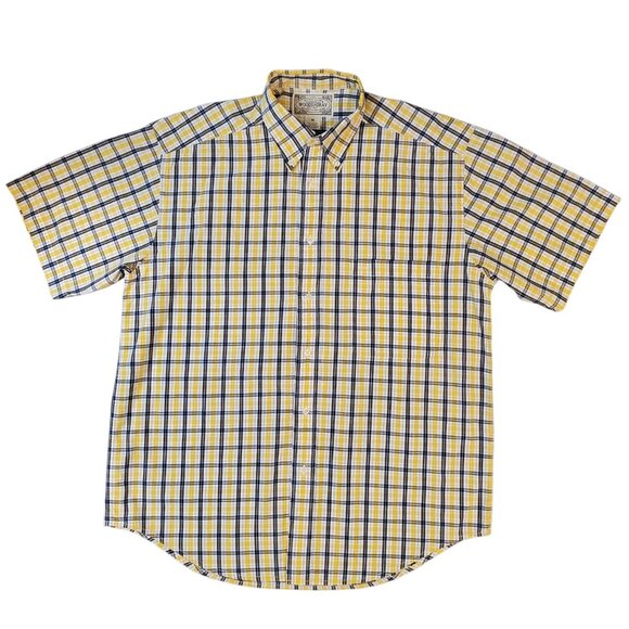 Woods & Gray Mens Button Up Blue Yellow Plaid Short Sleeve Shirt Size Medium - Picture 1 of 9